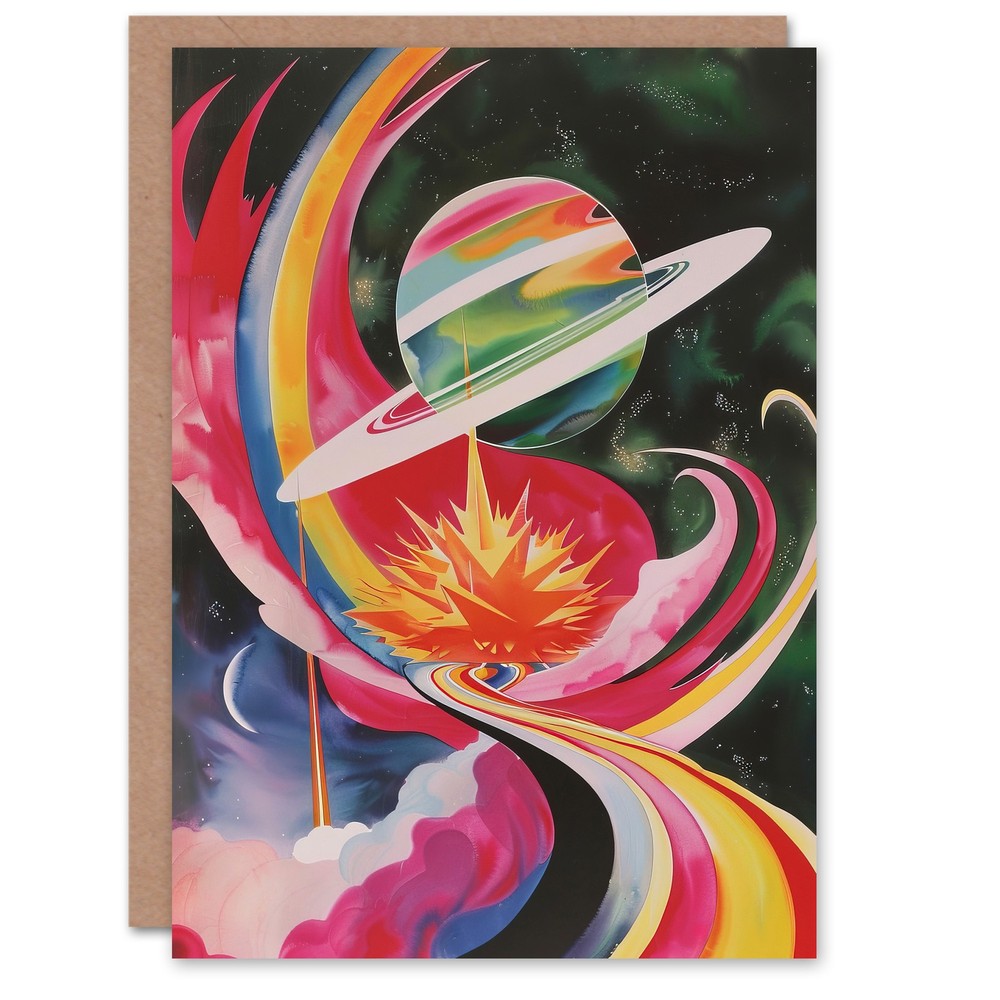 Abstract Colourful Planet in Space Artwork Galaxy Greeting Card Birthday Him Her