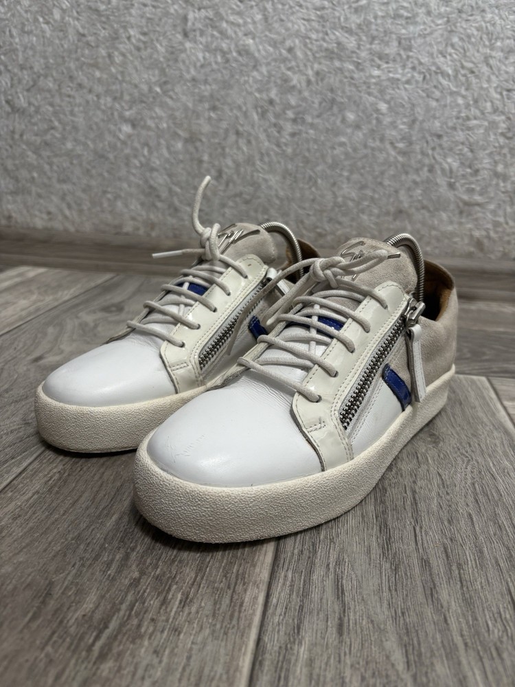 Giuseppe Zanotti Men White Leather Zip Sneakers Luxury Casual Shoes 41 Size