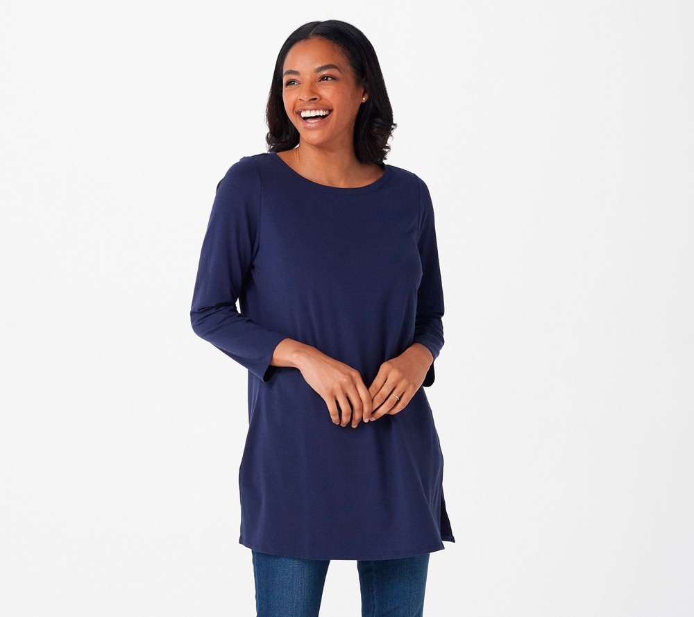 Belle by Kim Gravel Women's Top Sz 2XS (XXS) TripleLuxe Pima Boat Black A391272