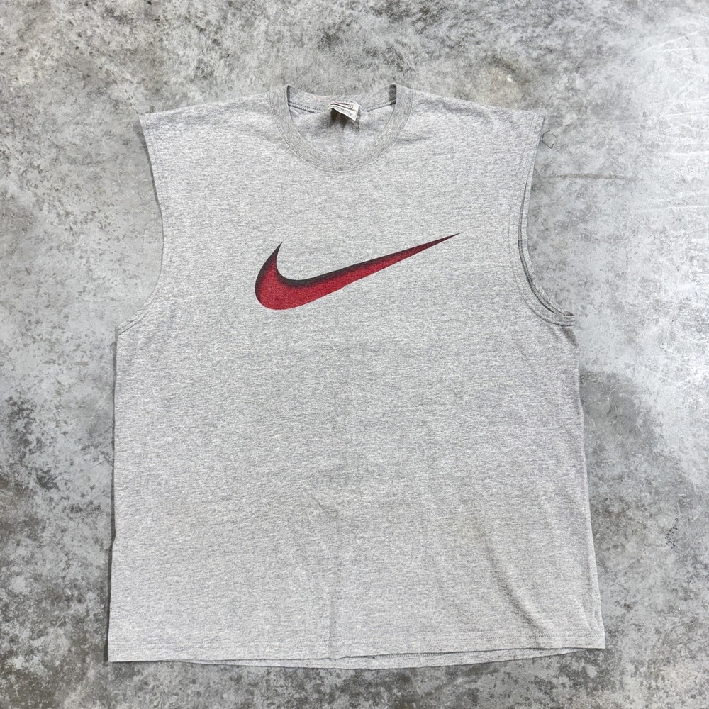 Vintage Nike Shirt Mens Large Gray Red Swoosh Sleeveless Tank Top Athletic 90s