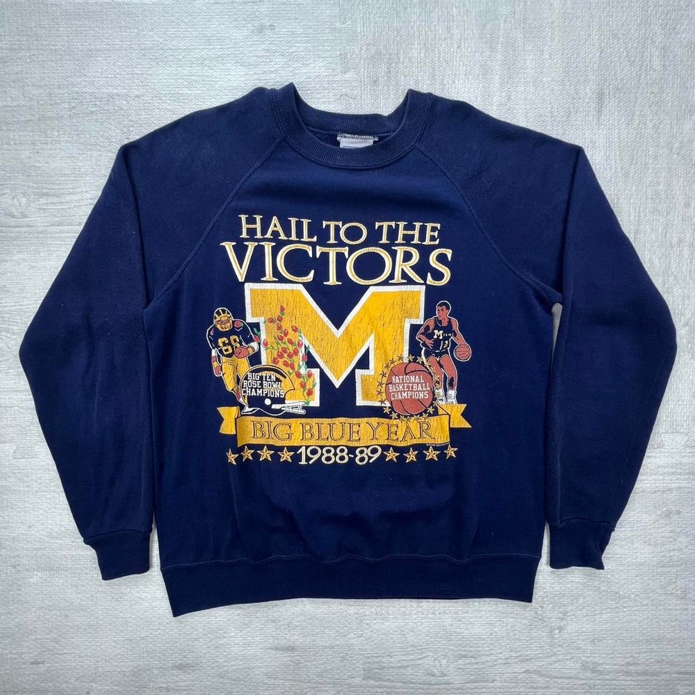 Vintage 80s 1988-1989 Michigan Wolverines Sweatshirt Size: XL Blue Yellow NCAA