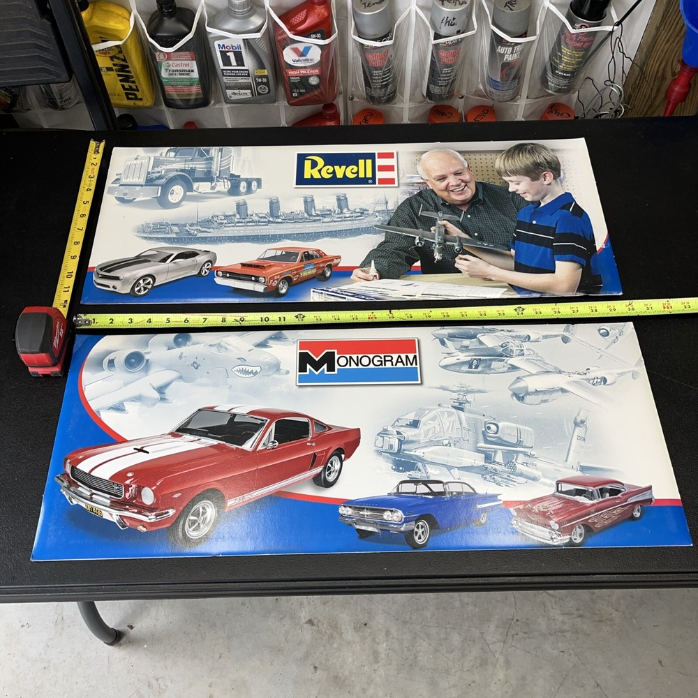 30”x12” REVELL & MONOGRAM Model Kit Retail Signage Features Cars, Trucks Planes
