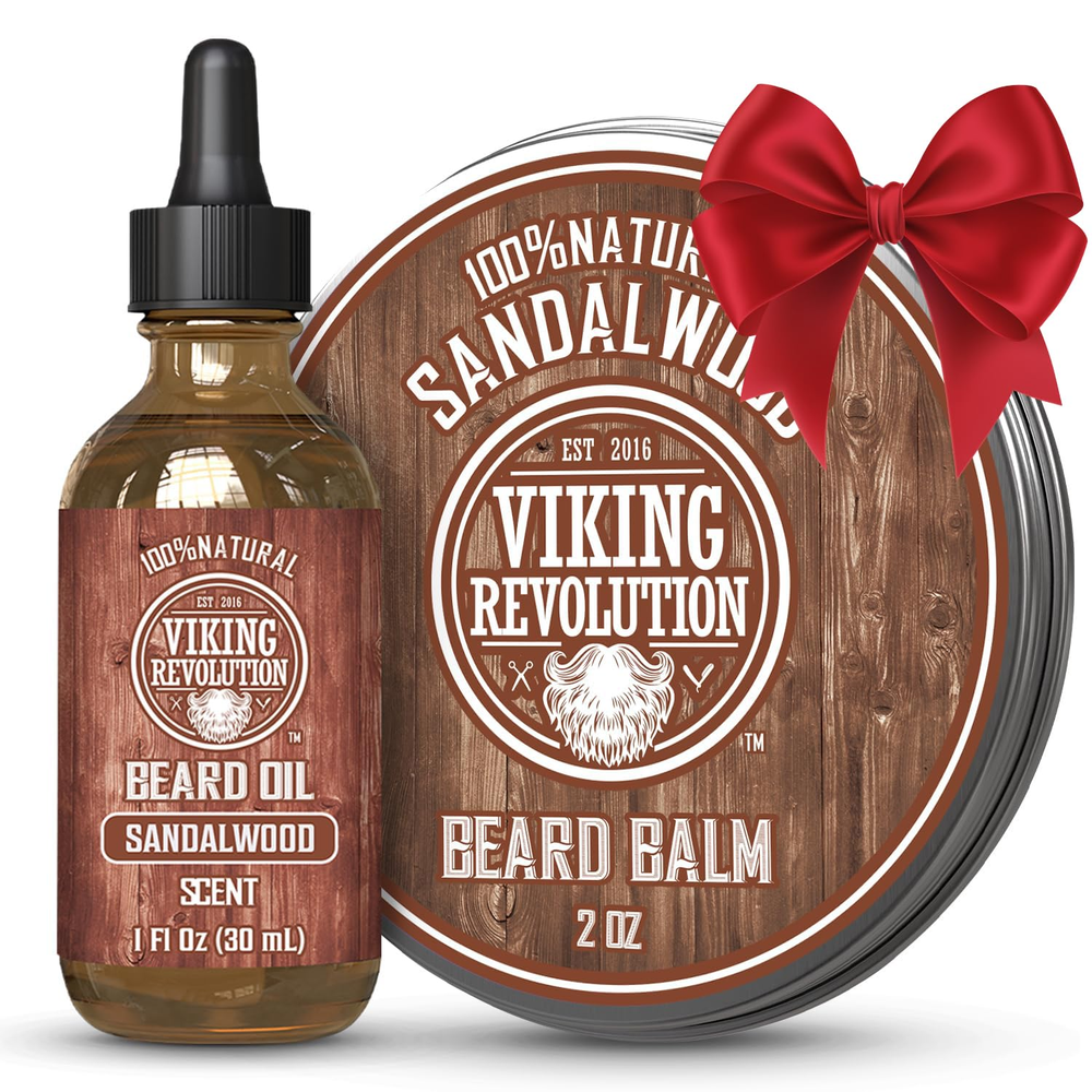 Sandalwood Beard Balm for Men (2Oz) and Sandalwood Beard Oil (1 Fl Oz) Bundle -