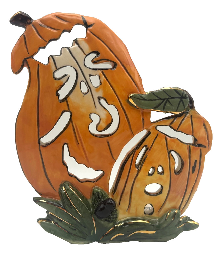 Blue Sky Clayworks Halloween Pumpkins w/ Spider Tea Light Candle Holder Vintage