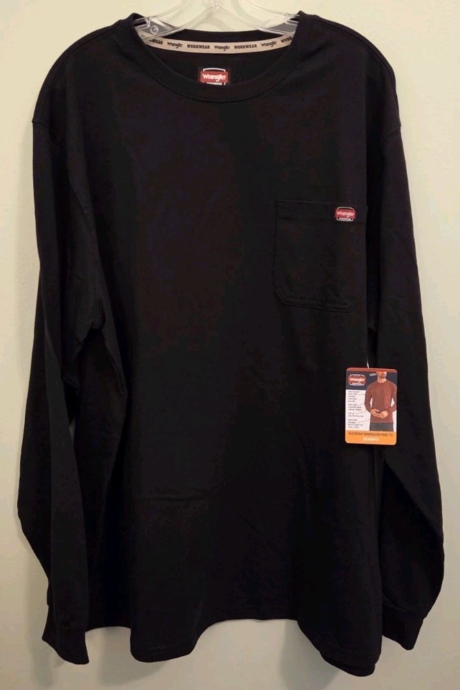 Wrangler Men's 3XL Long Sleeve Heavyweight Relaxed Pen Pocket Tee BLACK #10726