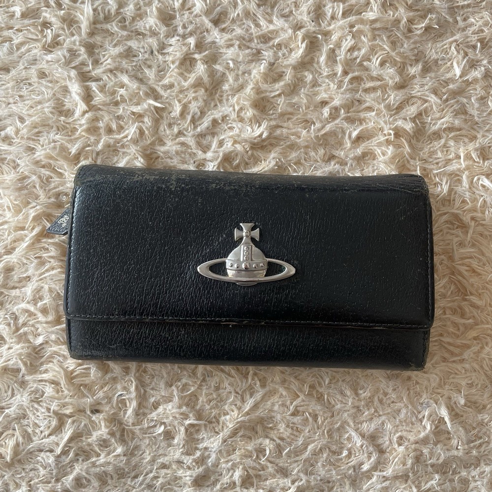 Vivienne Westwood Black Leather Long Wallet Clutch