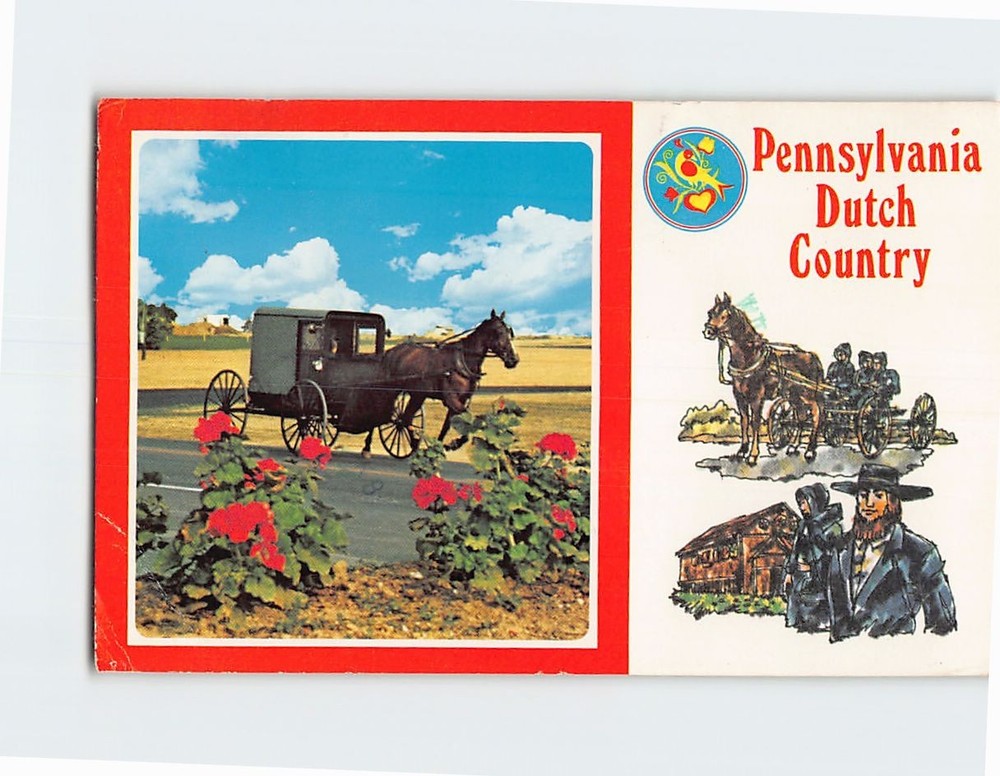Postcard Boxlike Amish Family Carriage Pennsylvania Dutch Country USA America