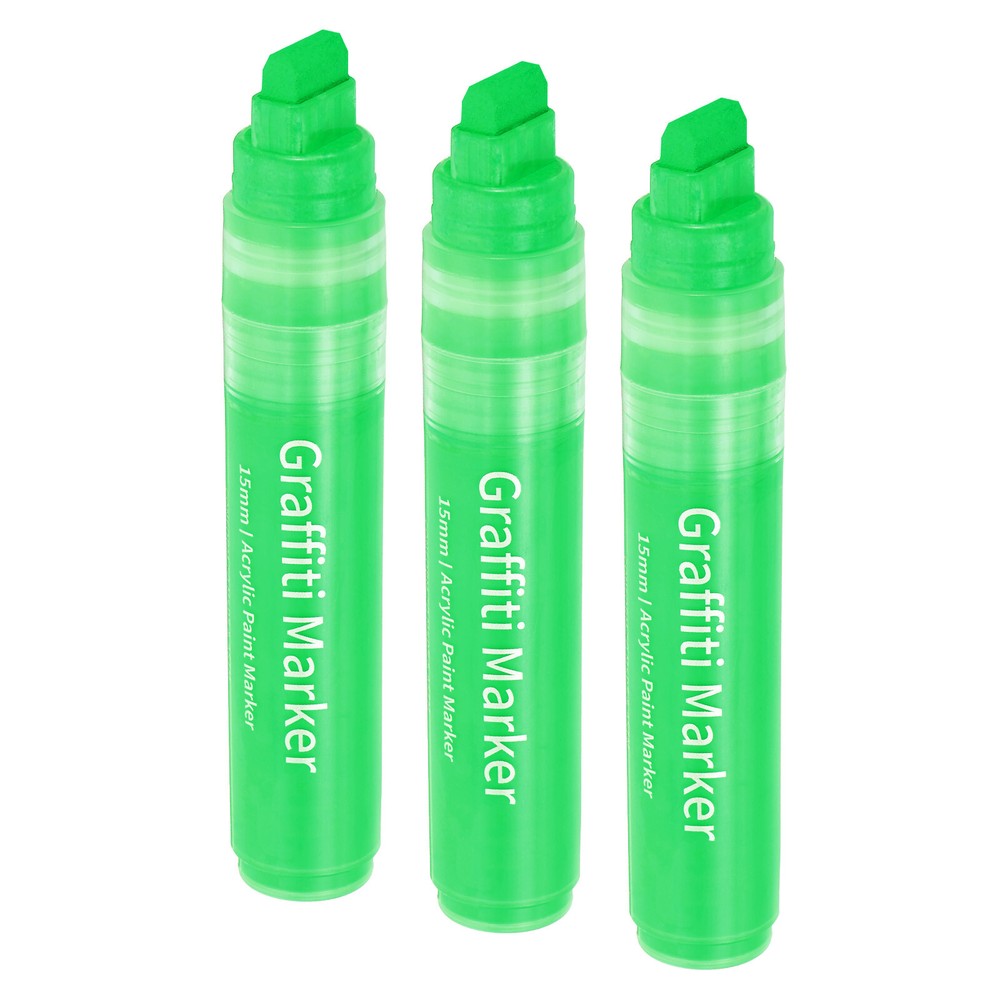 3 Pcs Graffiti Markers, 15mm Green Poster Markers Thick Acrylic Paint Pen