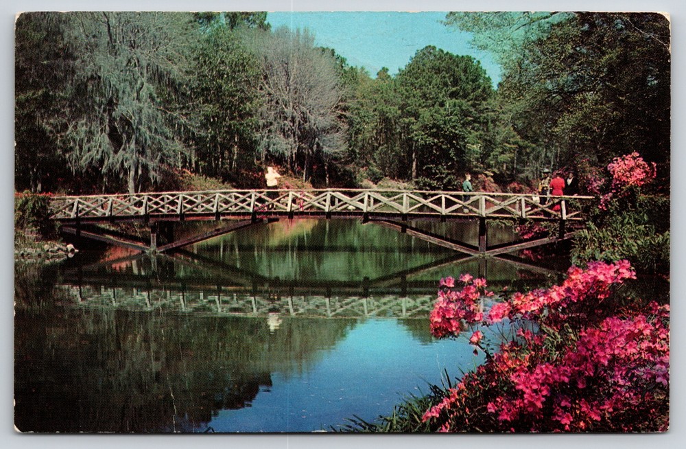 Flowers~Rustic River Bridge Bellingrath Gardens Mobile AL~Vintage Postcard