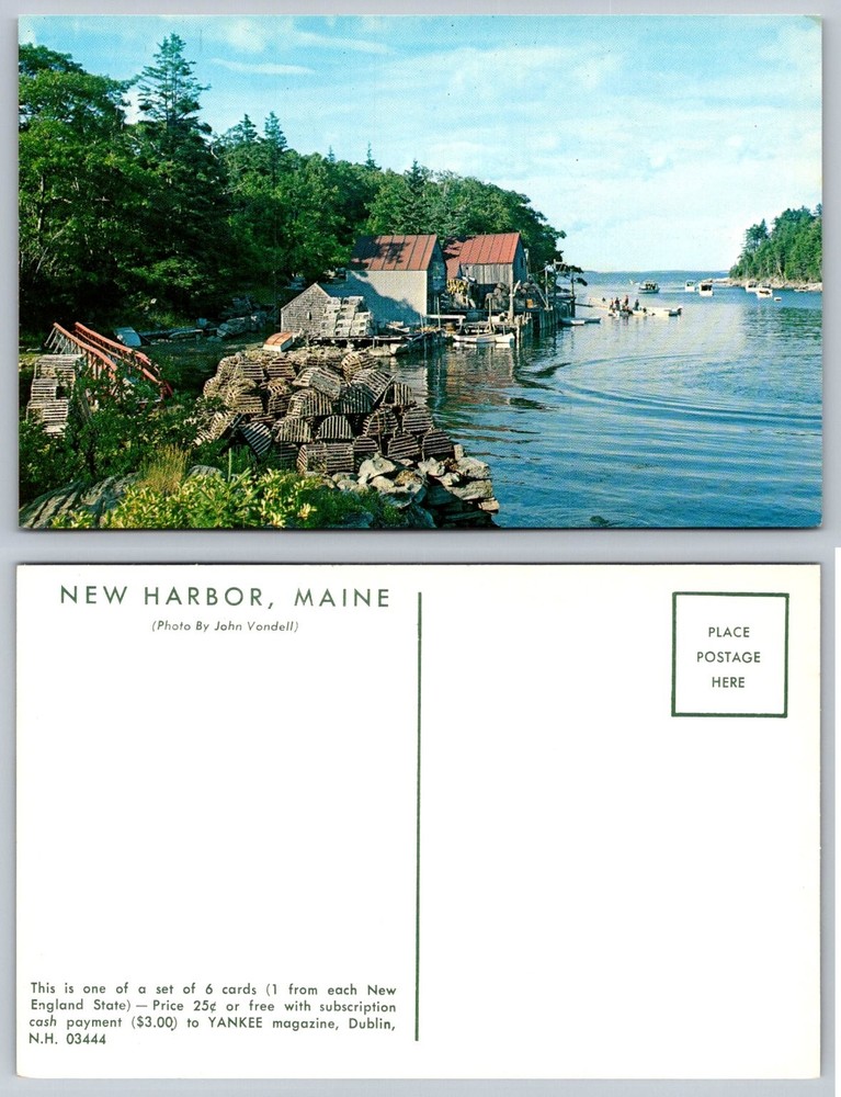 New Harbor Maine Lobster Boats & Traps Fishing Shacks YANKEE Postcard
