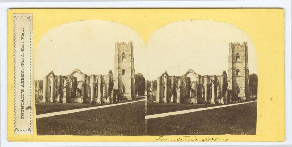G2307~ ENGLAND – Fountains Abbey c1860s Stereoview – by S. Poulton