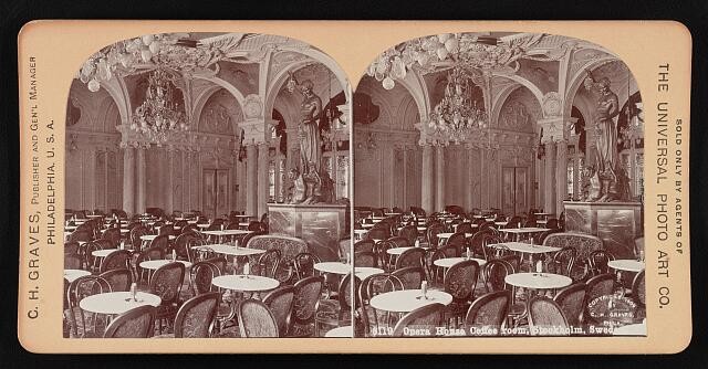 Photo:Stockholm Sweden Opera House Coffee Room 1900 Interior Stereo View