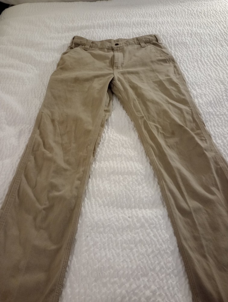 Carhartt Men's Relaxed Fit Work Pants Size 32x34 100% Cotton Khaki See Pictures