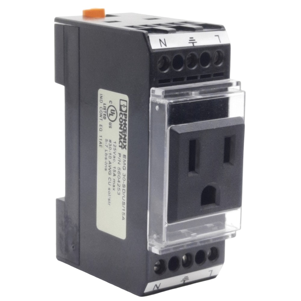 Phoenix Contact EMG 30-SD/US/15A DIN Mount Outlet 5-15 to Screw Term, 125VAC 15A