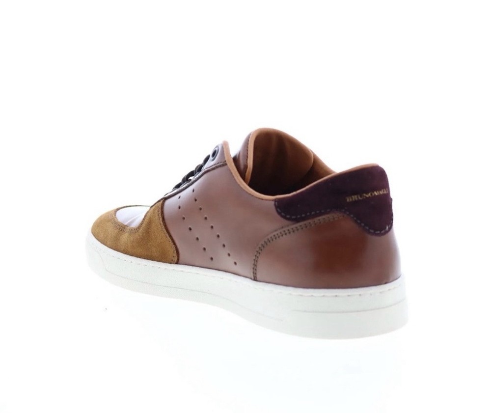 Bruno Magli Mens Shoes Falcone Italian Leather LaceUp Sneakers 8.5M Brown Cog...