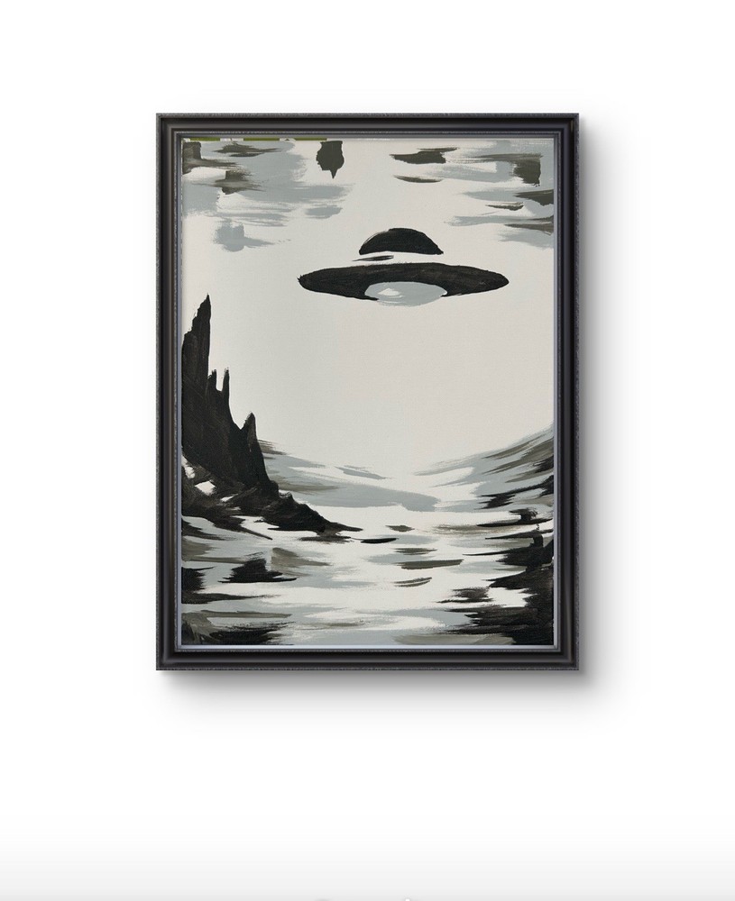Original Abstract UFO Landscape Painting 14x11 canvas Modern Wall Art Home Decor