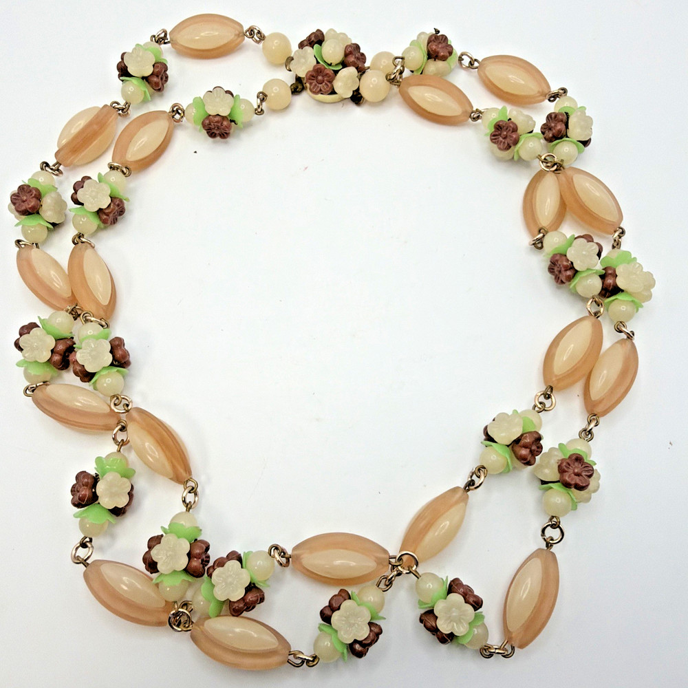 Vintage West Germany Multi Strand Necklace Thermoset Lucite Gold Toned