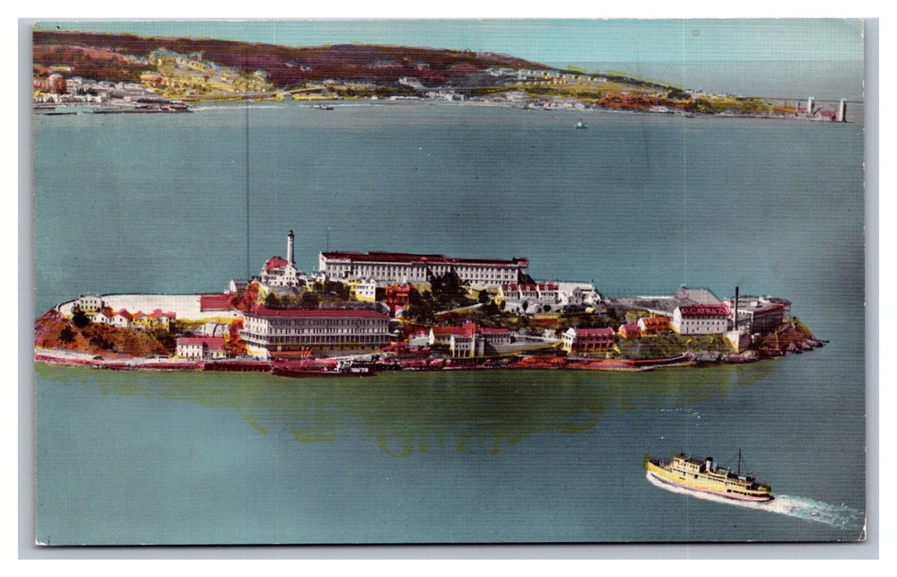 San Francisco CA Alcatraz Island Aerial View Chrome Postcard Unposted