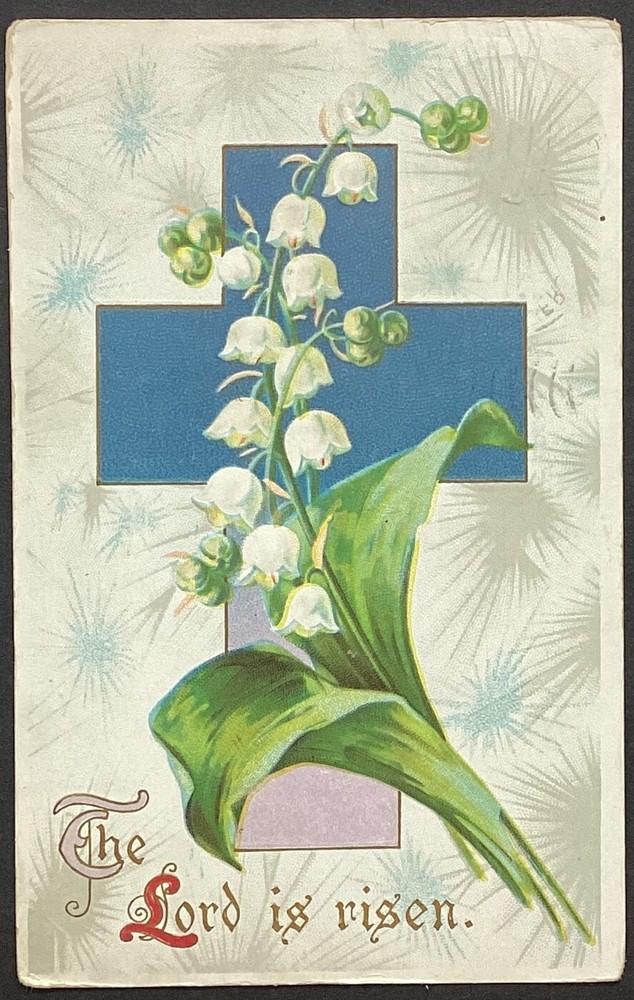 Easter The Lord is Risen Cross Flowers Vintage Embossed Postcard Posted 1914