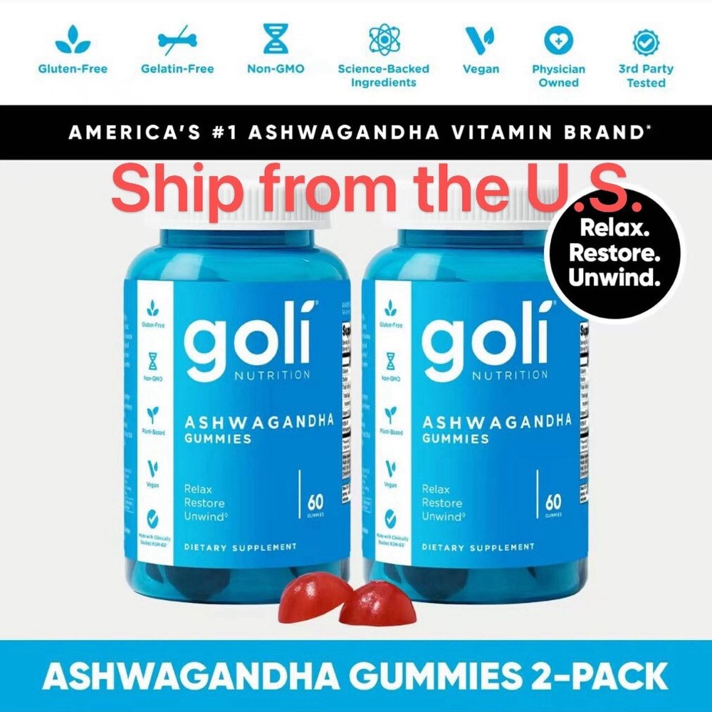 Goli Nutrition Ashwagandha Gummies Mixed Berry 60 Count Gummies-USA (2 Packs)