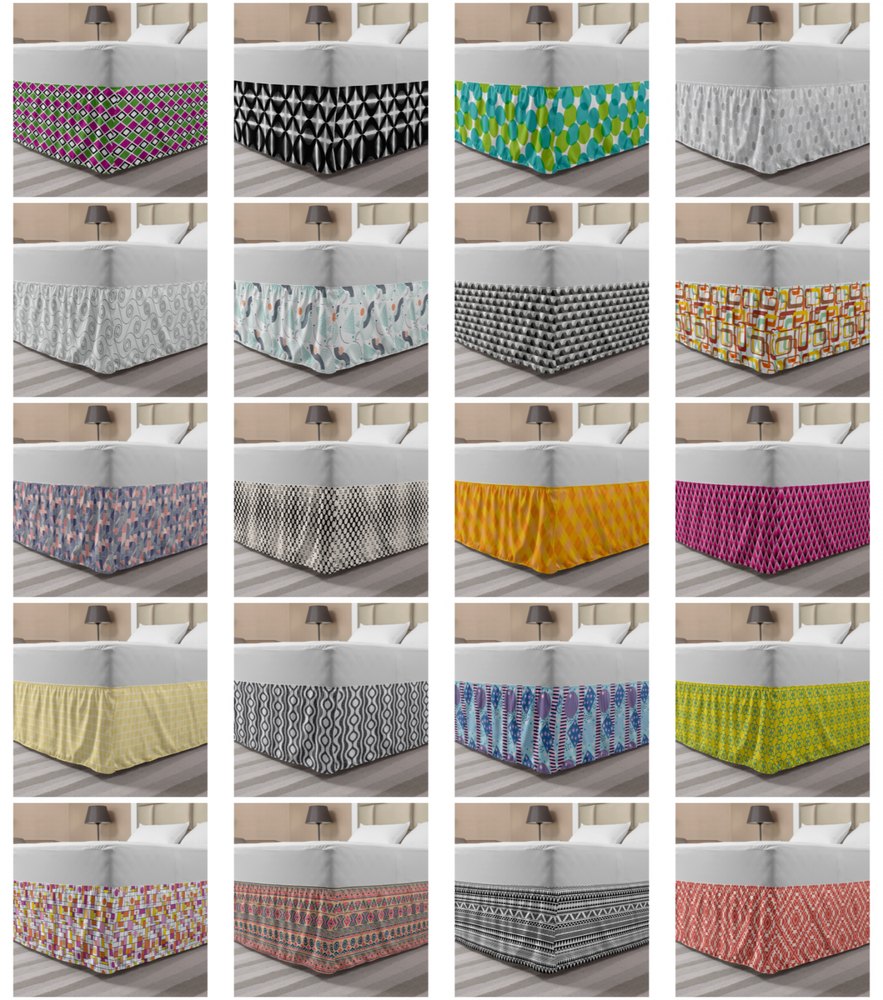 Ambesonne Geometric Theme Bedskirt Elastic Wrap Around Skirt Gathered Design