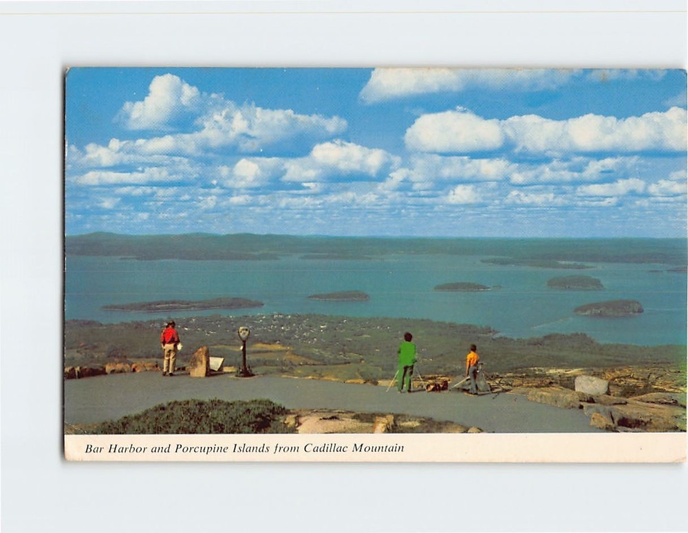 Postcard Bar Harbor & Porcupine Islands From Mt. Cadillac Maine USA