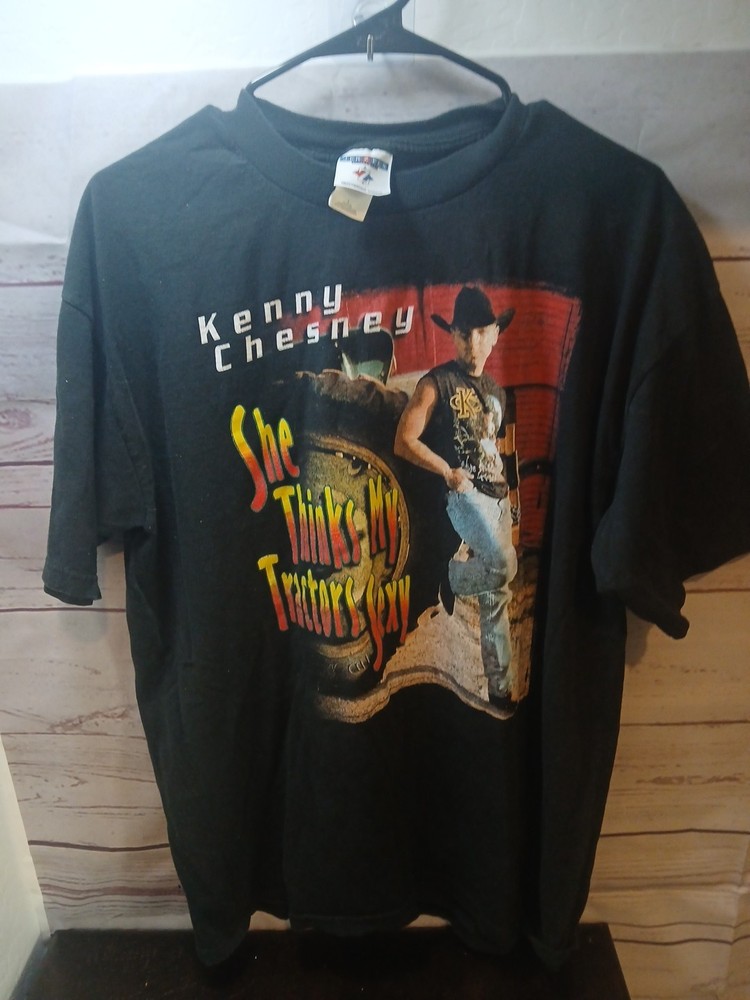 Vintage Y2K Kenny Chesney She Thinks My Tractors Sexy Black Tee Shirt L Jerzees