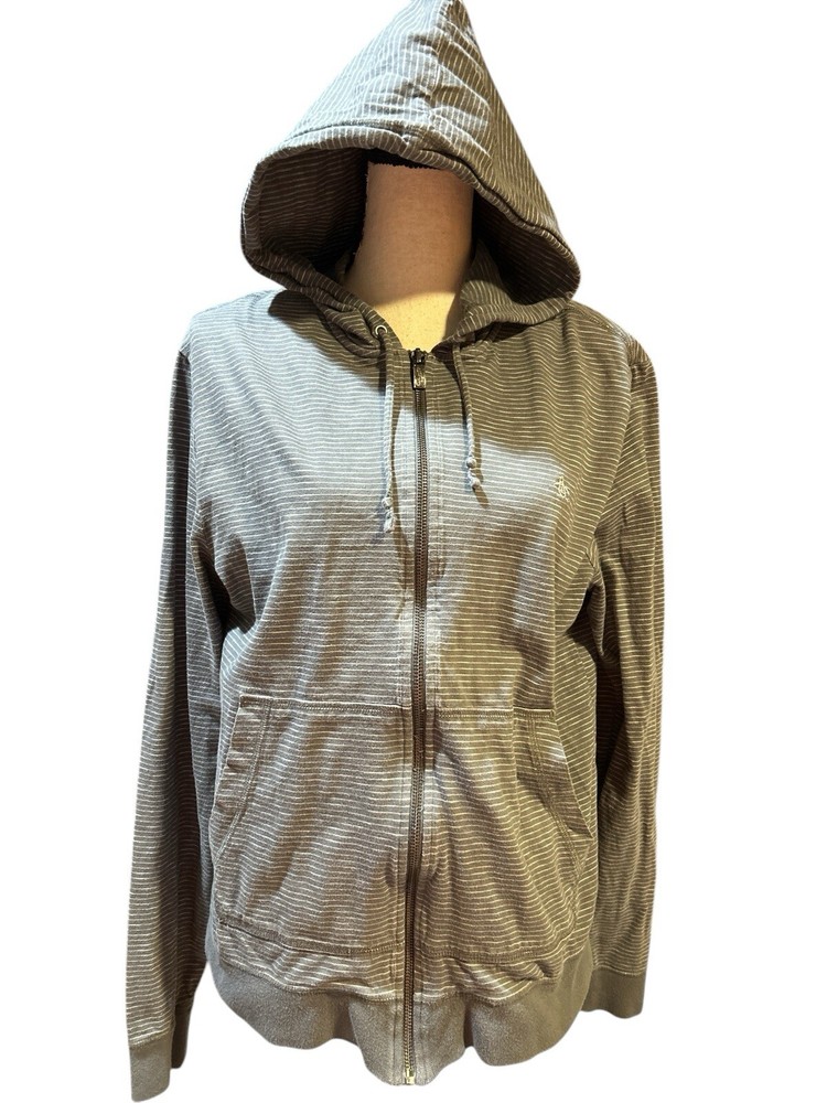 Penguin By Munsingwear Mens Gray Striped Long Sleeve Full-Zip Hoodie Size L