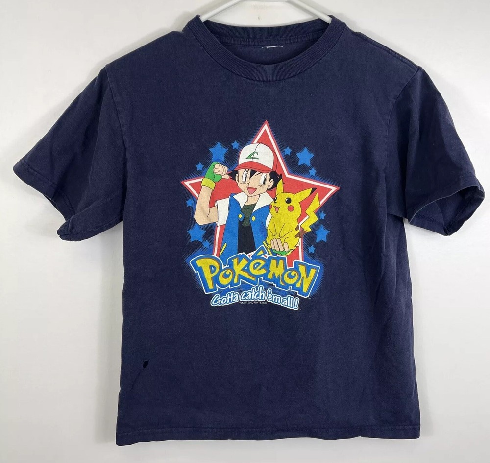 Vtg Pokemon Gotta Catch Em All Pikachu Ash Blue T-shirt 2000 Nintendo Youth Med