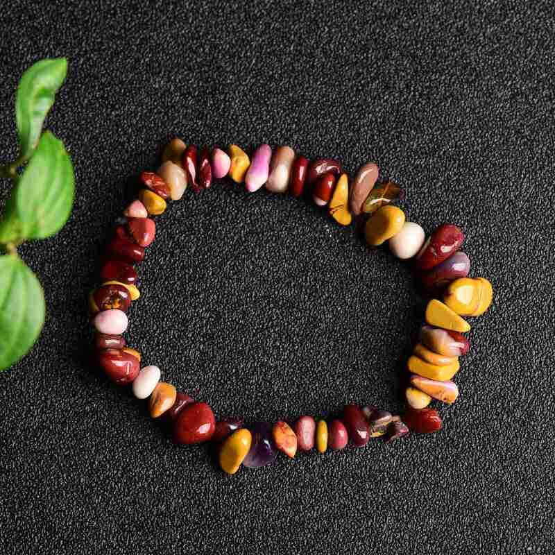 Natural Mookaite Japer Bangle Quartz Crystal Chip Bead Stretch Bracelet Healing
