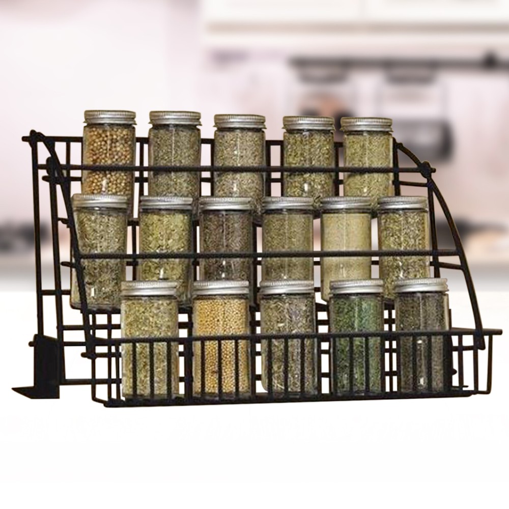 3 Tier Pull Down Spice Rack Organizer - Metal Kitchen Cabinet Storage Shelf