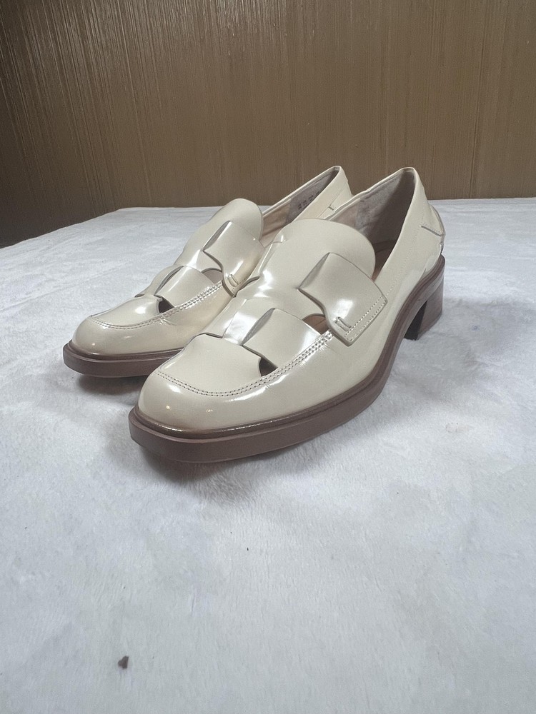 Franco Sarto Shoes Womens Size 9 White Leather Loafers Block Heel Square