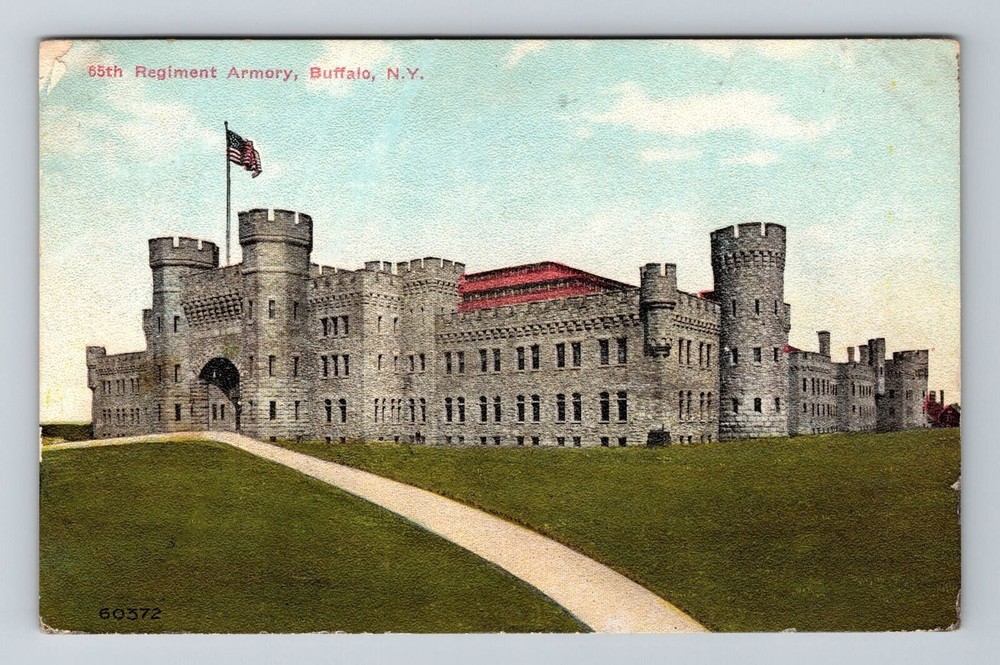 Buffalo NY-New York, 65th Regiment Armory, American Flag, Vintage Postcard