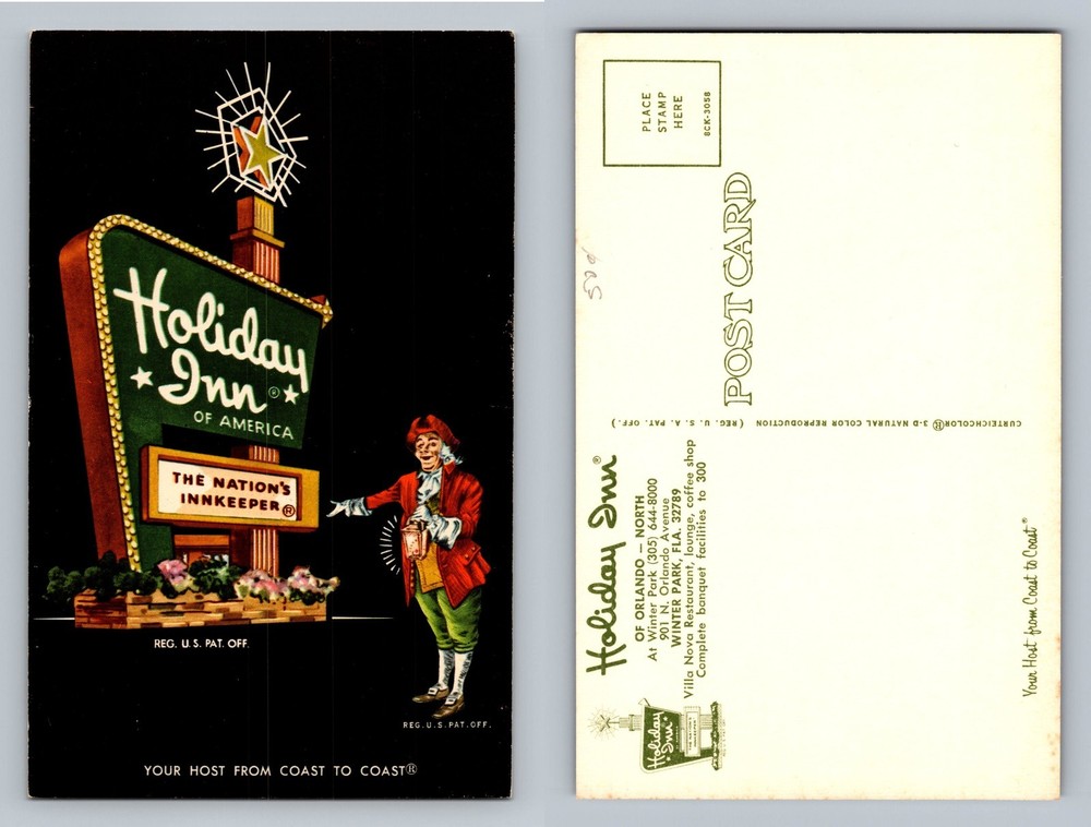 Orlando, FL-Florida, Holiday Inn North Motel Sign Scene Old Vintage Postcard