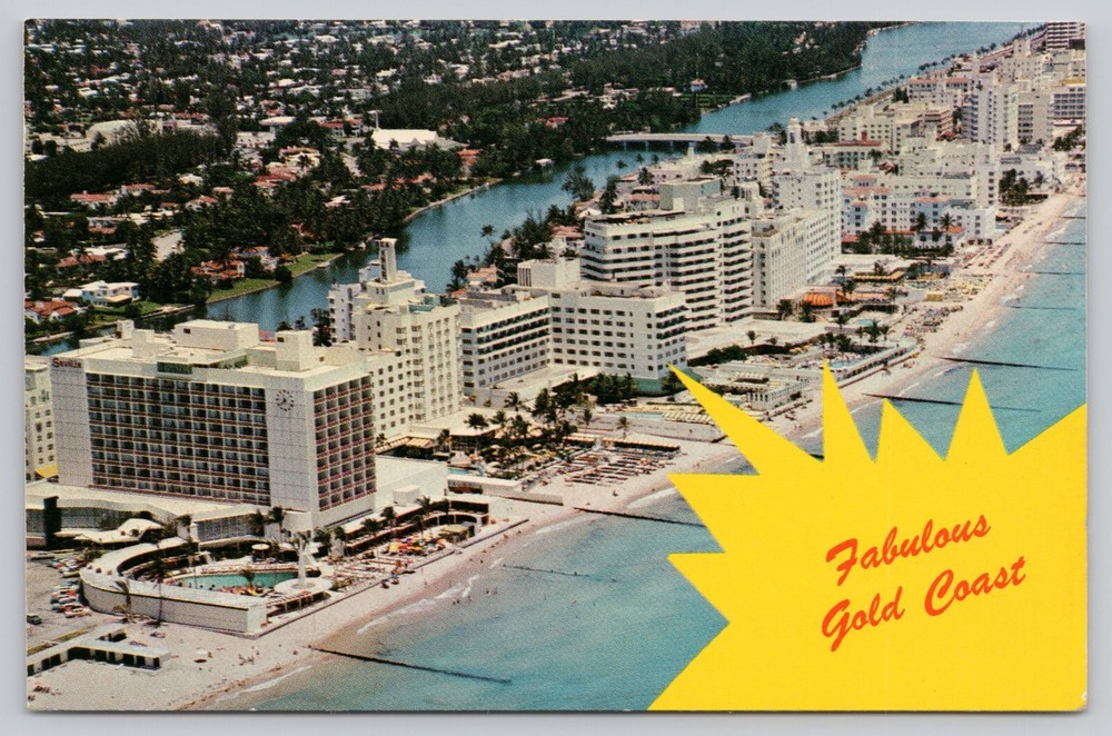 Miami Beach Florida Aerial View Gold Coast Chrome Postcard Unposted