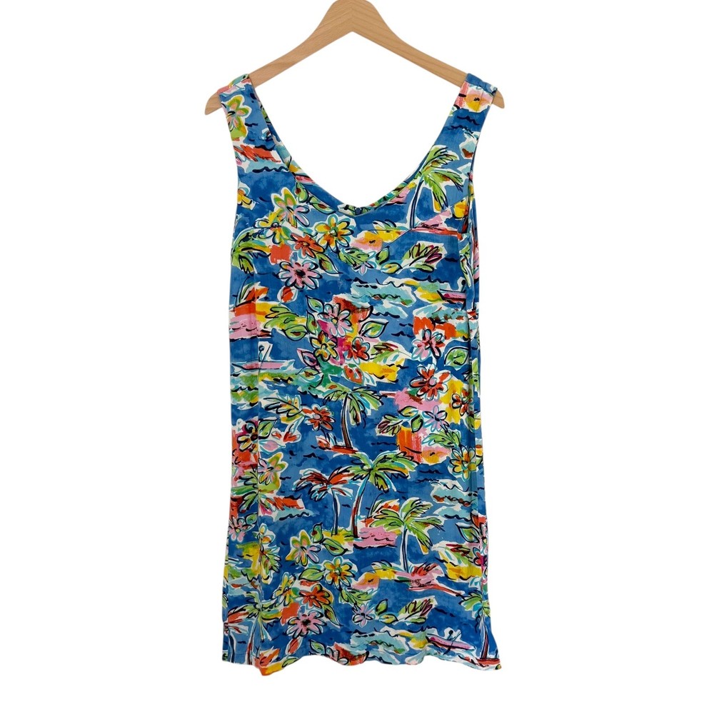 Vintage Jams World Tropical Breeze Floral Palm Tree Rayon Hawaiian Dress Size S