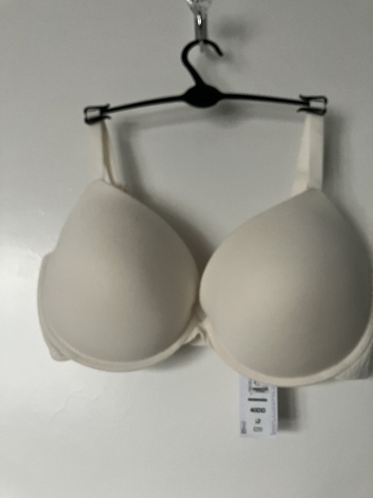 M&S Cream Nude Cotton Rich Plunge Padded Underwire Bra 40 DD