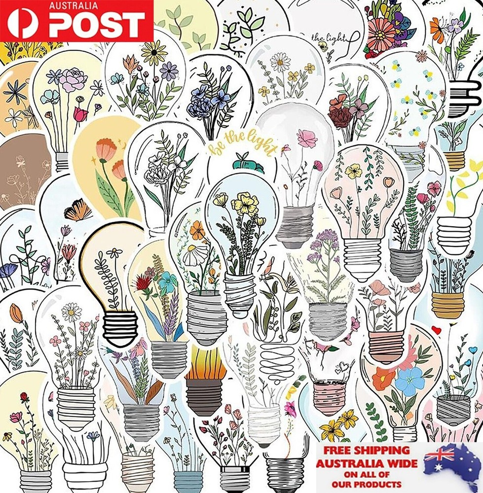 50pcs Light Bulb Flowers Floral Sticker Pack Waterproof Graffiti Phone Decal