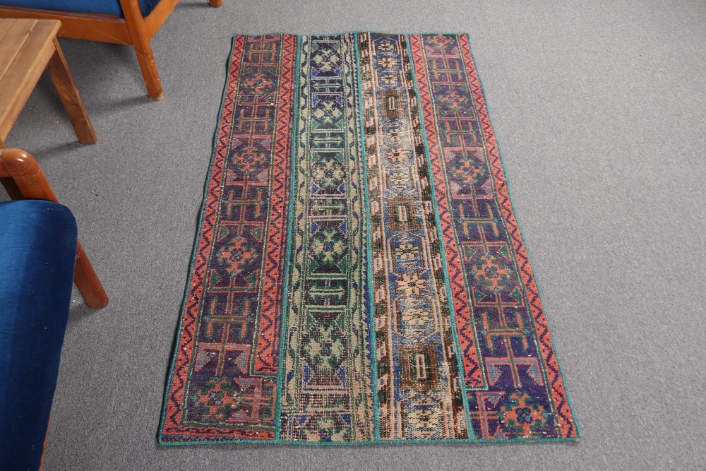 Turkish Rug, Accent 3x5,2 ft Rug, Blue Floral Rug