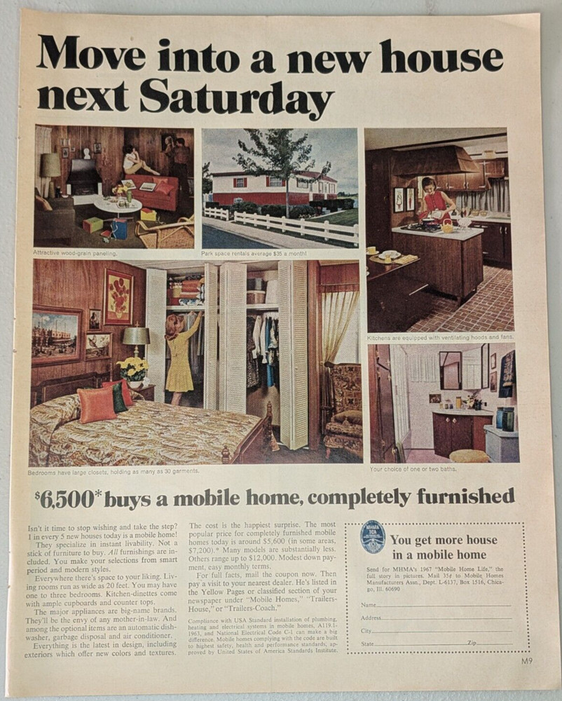 1967 Mobile Home Vintage Print Ad Manufacture Association Affordable Living