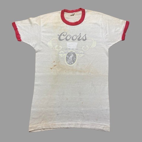 Vintage 70s 80s Coors Beer Rocky Mountain Spring Water Ringer Shirt - Size Small