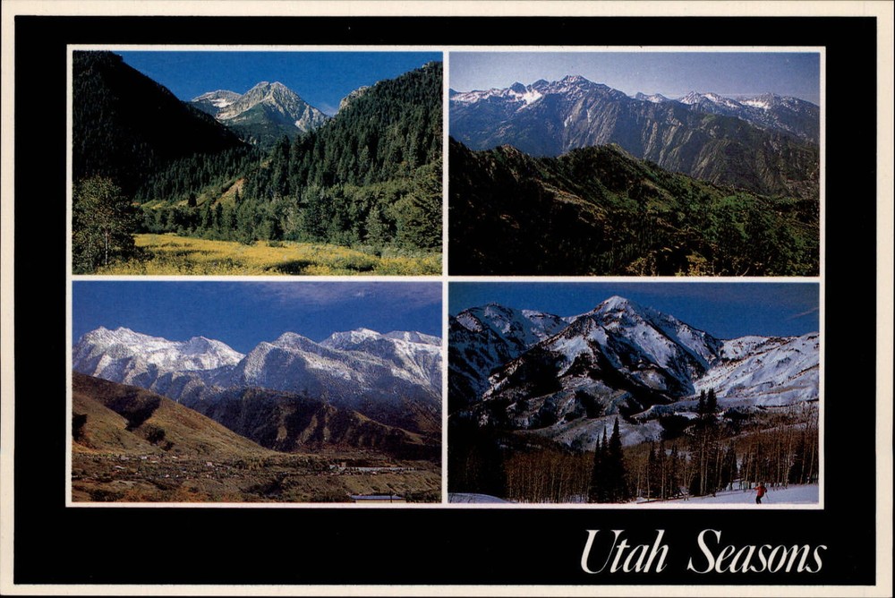 Utah Seasons pine trees mountains snow-capped multiview ~ unused postcard sku775