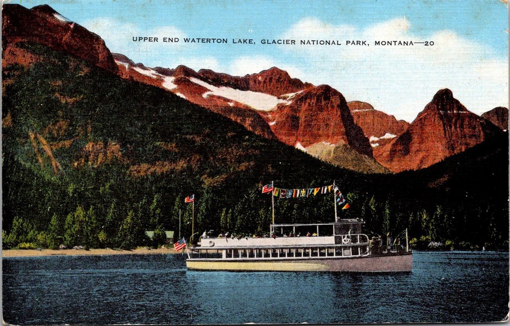 Dr Jim Stamps Postcard Upper End Waterton Lake Glacier National Park Montana