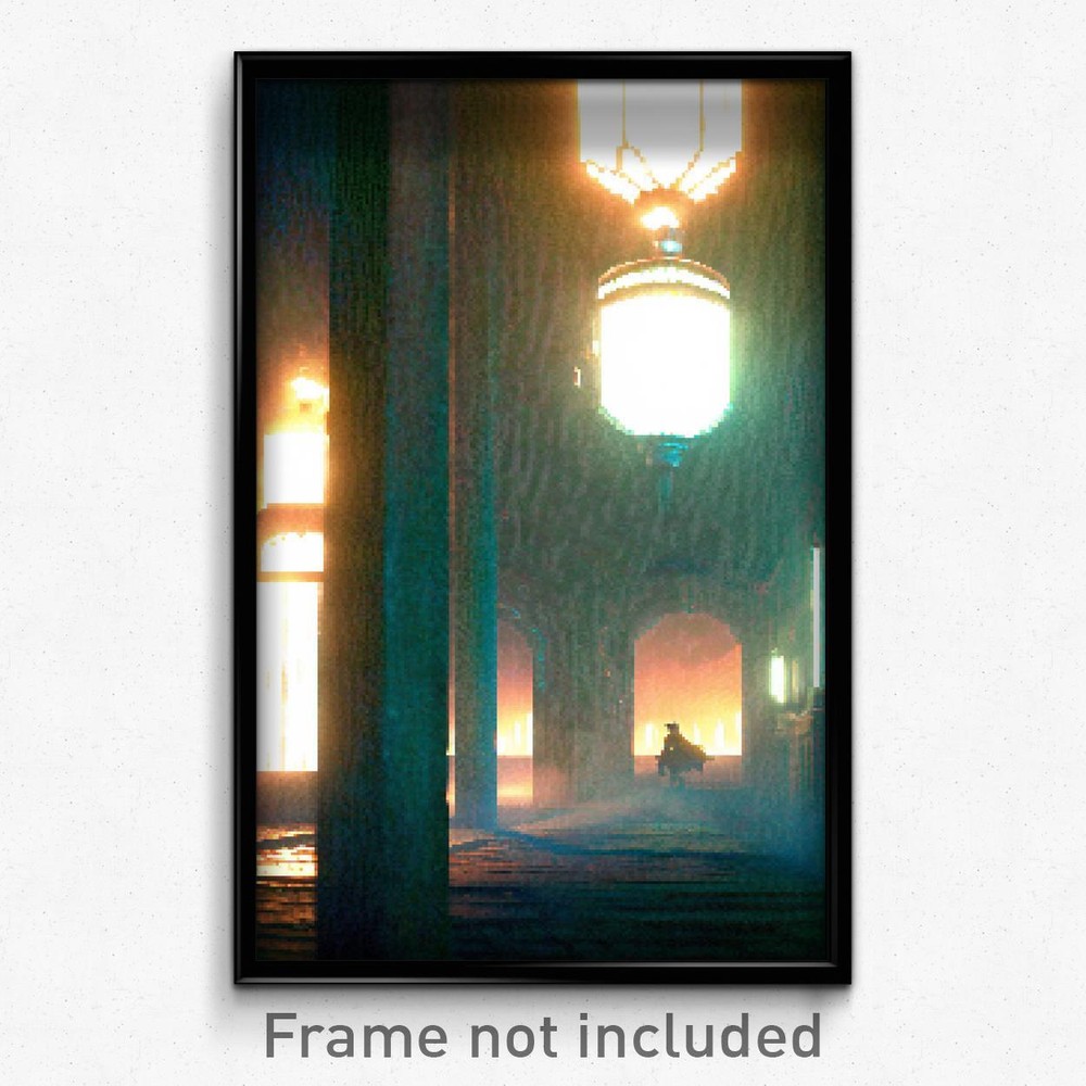 Pixel Art Poster - Nocturnal Well (8 Bit Psychedelic Trippy Video Game Print)
