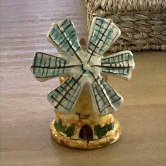 Hand-Painted Ceramic Windmill Bell, Glossy Finish, Yellow White Blue Red Green