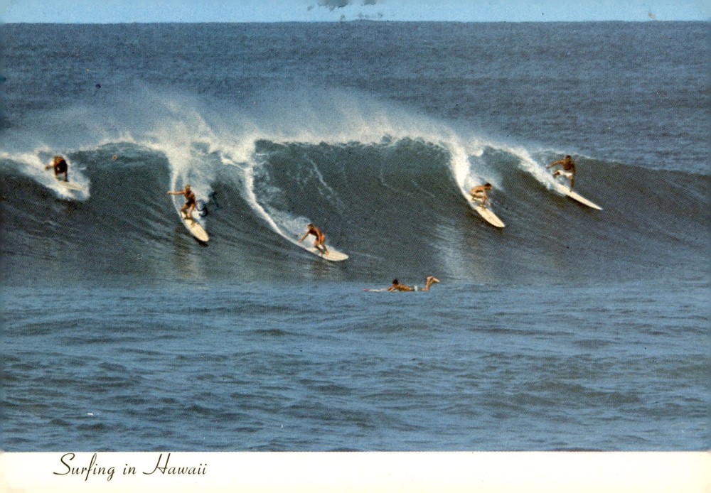 Surfing in Hawaii, 1976 Postcard