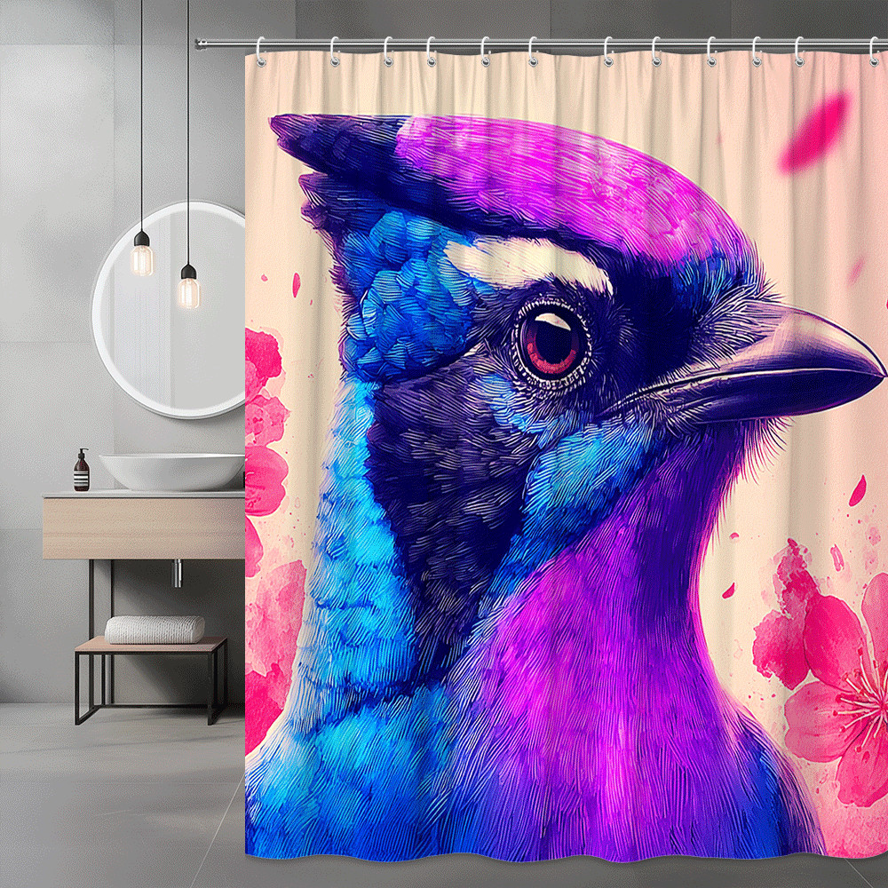 Colorful Blue Pink Bird Shower Curtain Floral Print
