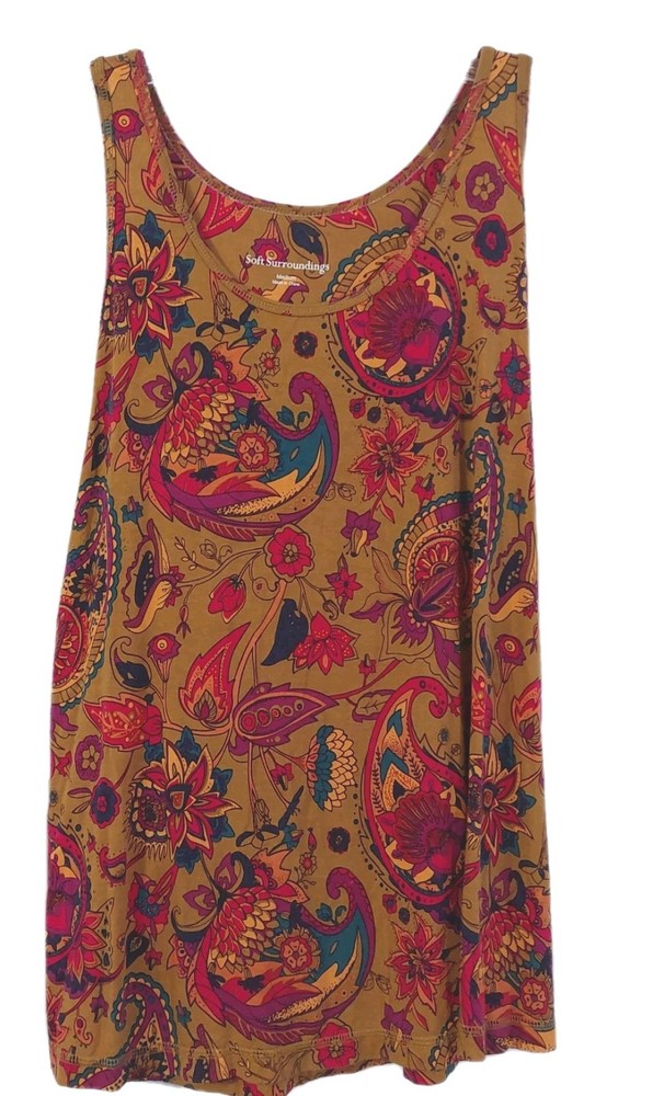 Soft Surroundings Womens Tank Top Size Medium Brown Floral Paisley Sleeveless