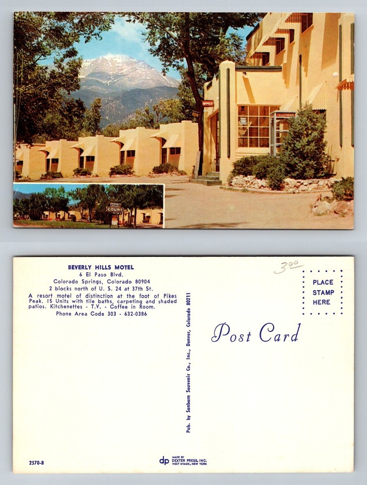 Colorado Springs, CO-Colorado, Beverly Hills Motel Pikes Peak Vintage Postcard