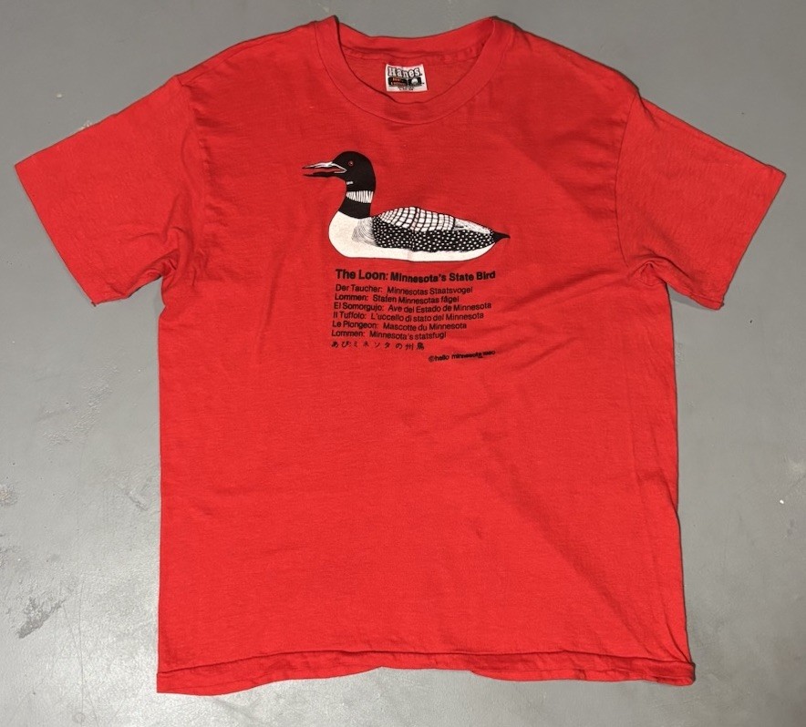 Vintage 80s Hanes Minnesota Loon State Bird Nature t Shirt Red Size Large